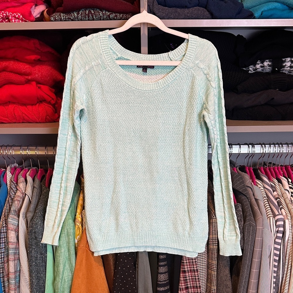 T/O Seaford green/white striped back scoop neck long sleeve sweater size S